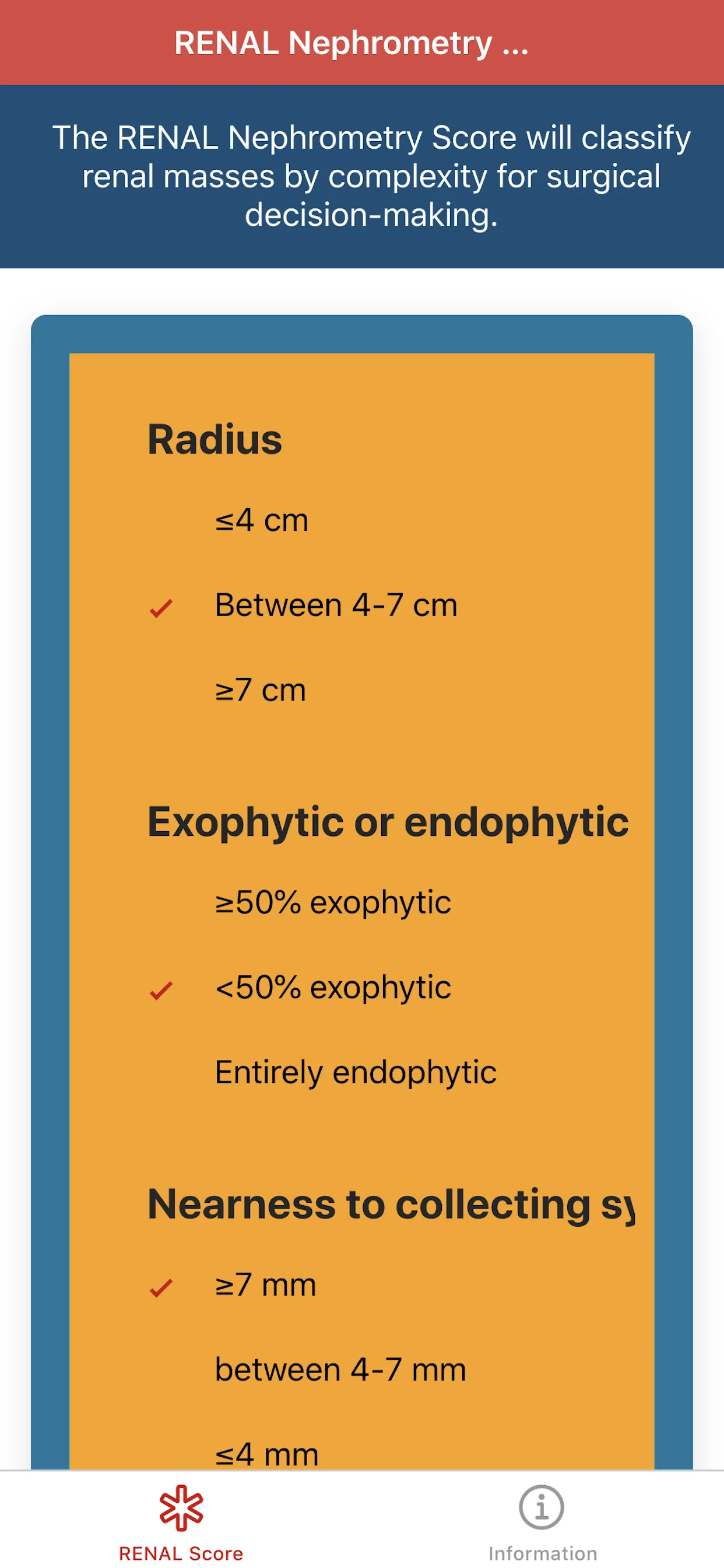 RENAL Nephrometry Score | Indus Appstore | Screenshot