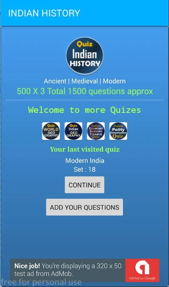 Indian History Quiz AIH MIH MO | Indus Appstore | Screenshot