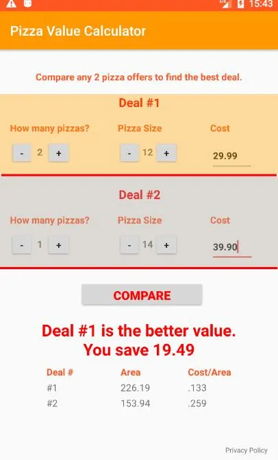 Pizza Compare Tool | Indus Appstore | Screenshot