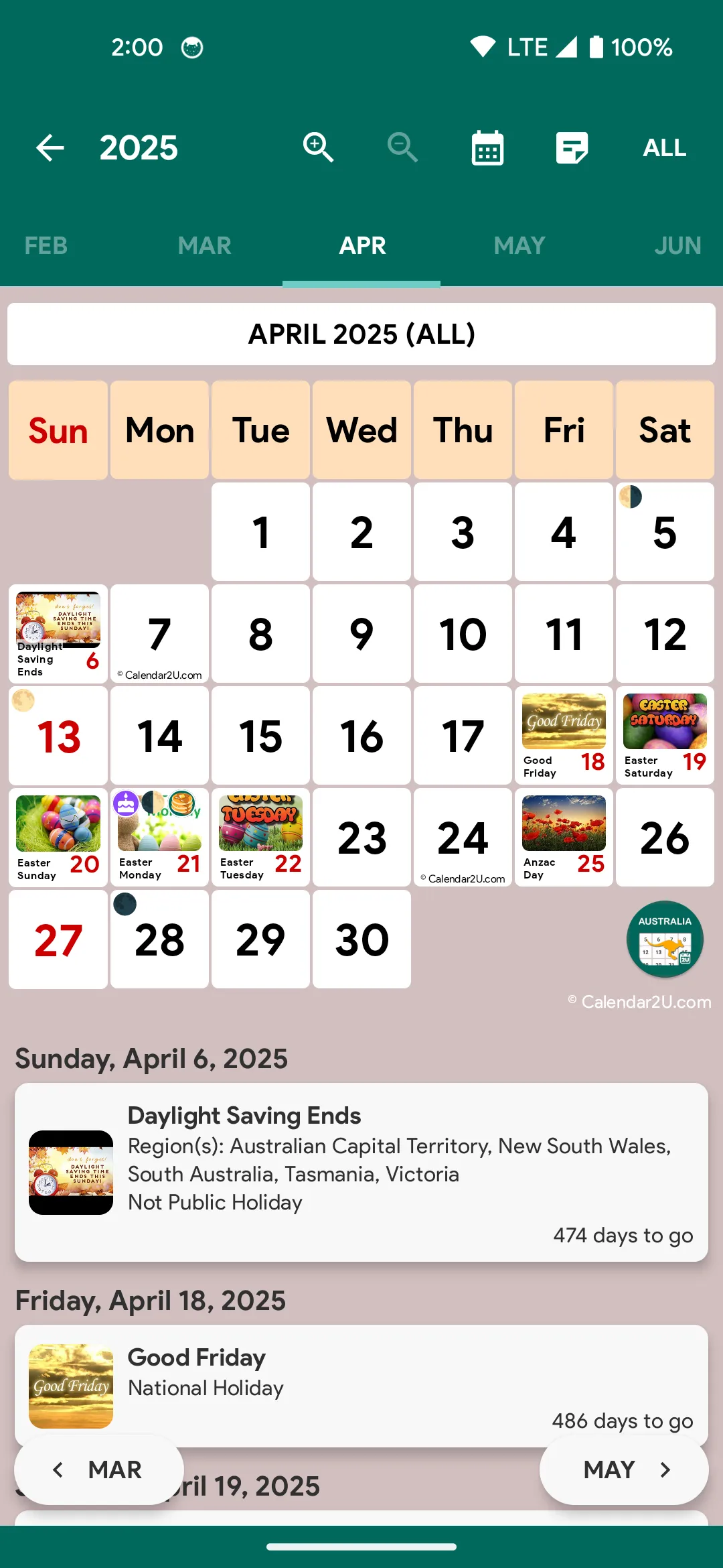 Australia Calendar | Indus Appstore | Screenshot