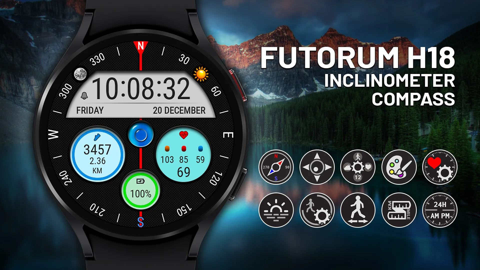 Futorum H18 Compass watch face | Indus Appstore | Screenshot