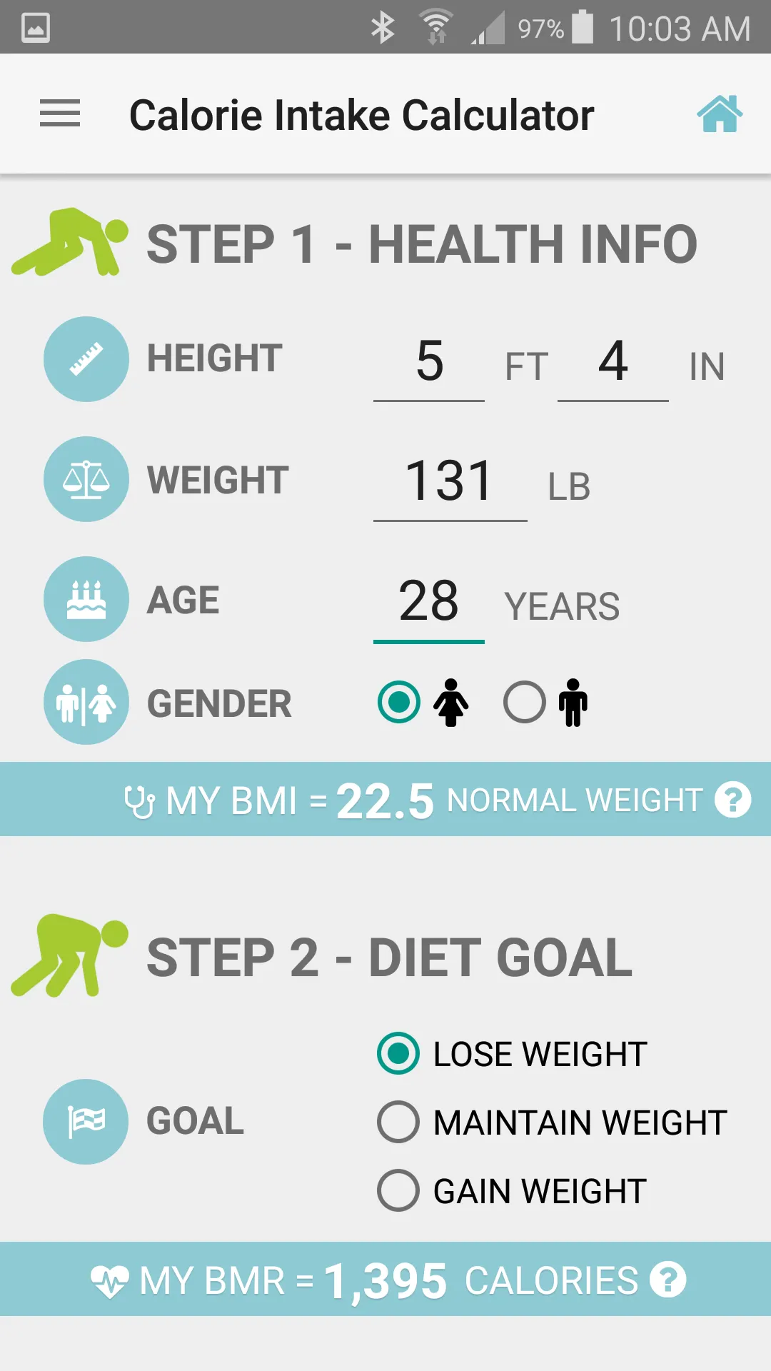 Diet Calories Start Calculator | Indus Appstore | Screenshot