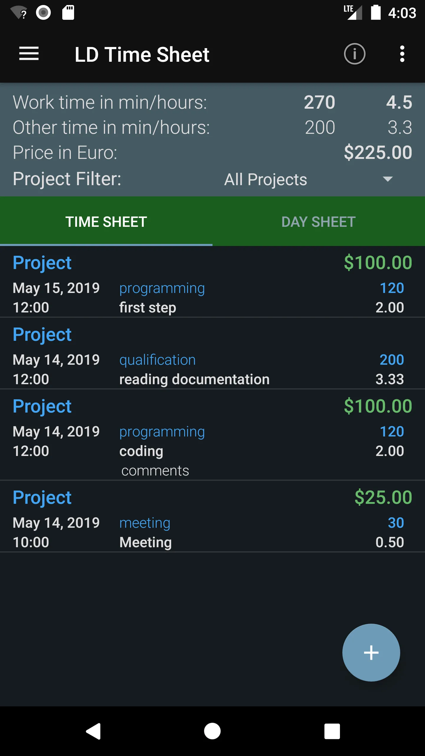 LD Time Sheet for Projects | Indus Appstore | Screenshot