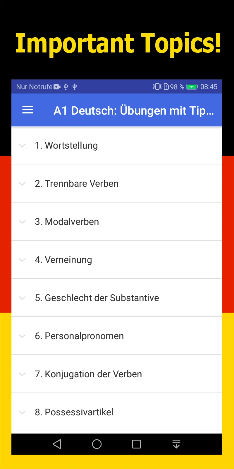 A1 German learning: exercises | Indus Appstore | Screenshot