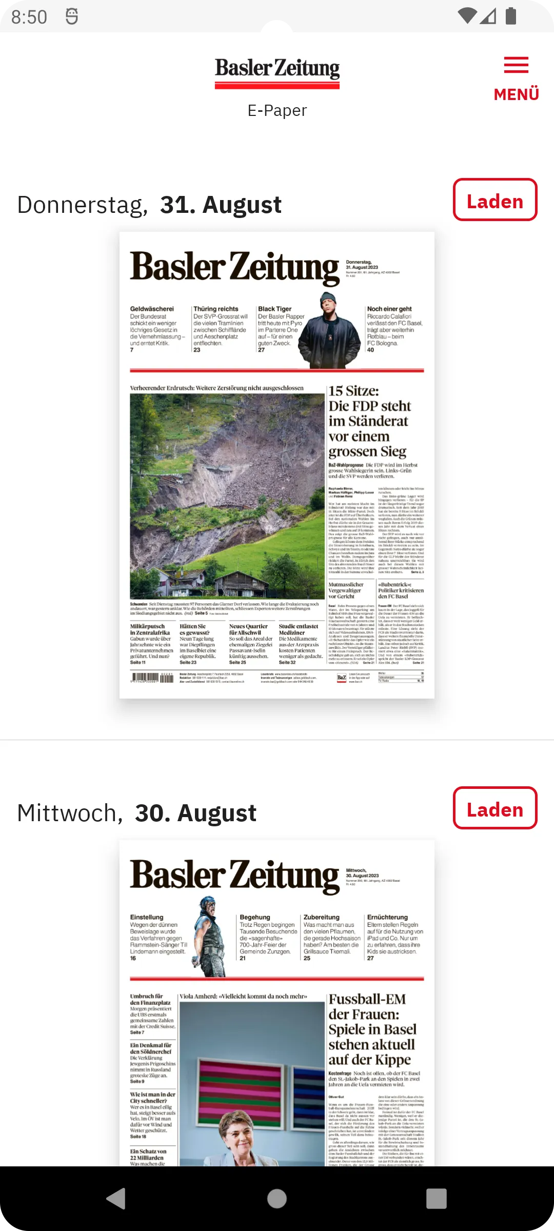 Basler Zeitung E-Paper | Indus Appstore | Screenshot