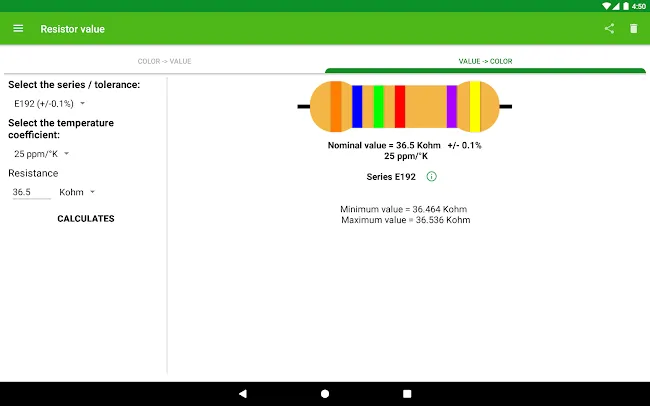 Resistor calculation | Indus Appstore | Screenshot