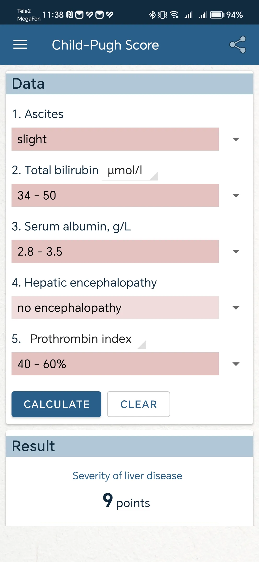 Child-Pugh score | Indus Appstore | Screenshot