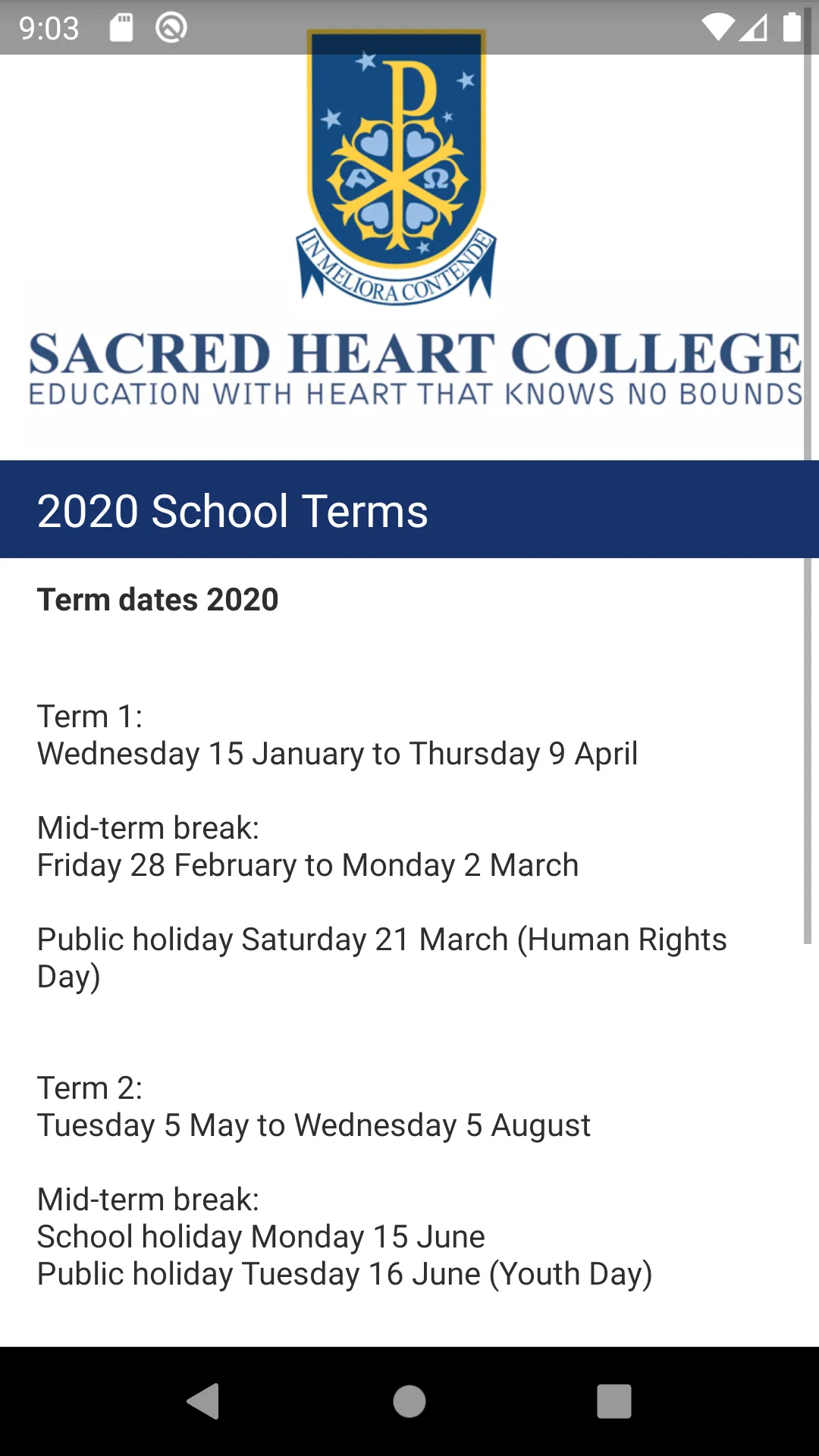 Sacred Heart College (ZA) | Indus Appstore | Screenshot