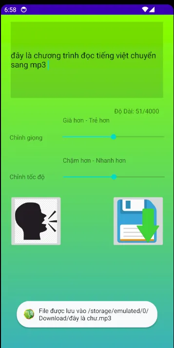 Đọc Tiếng Việt lưu ra mp3 | Indus Appstore | Screenshot