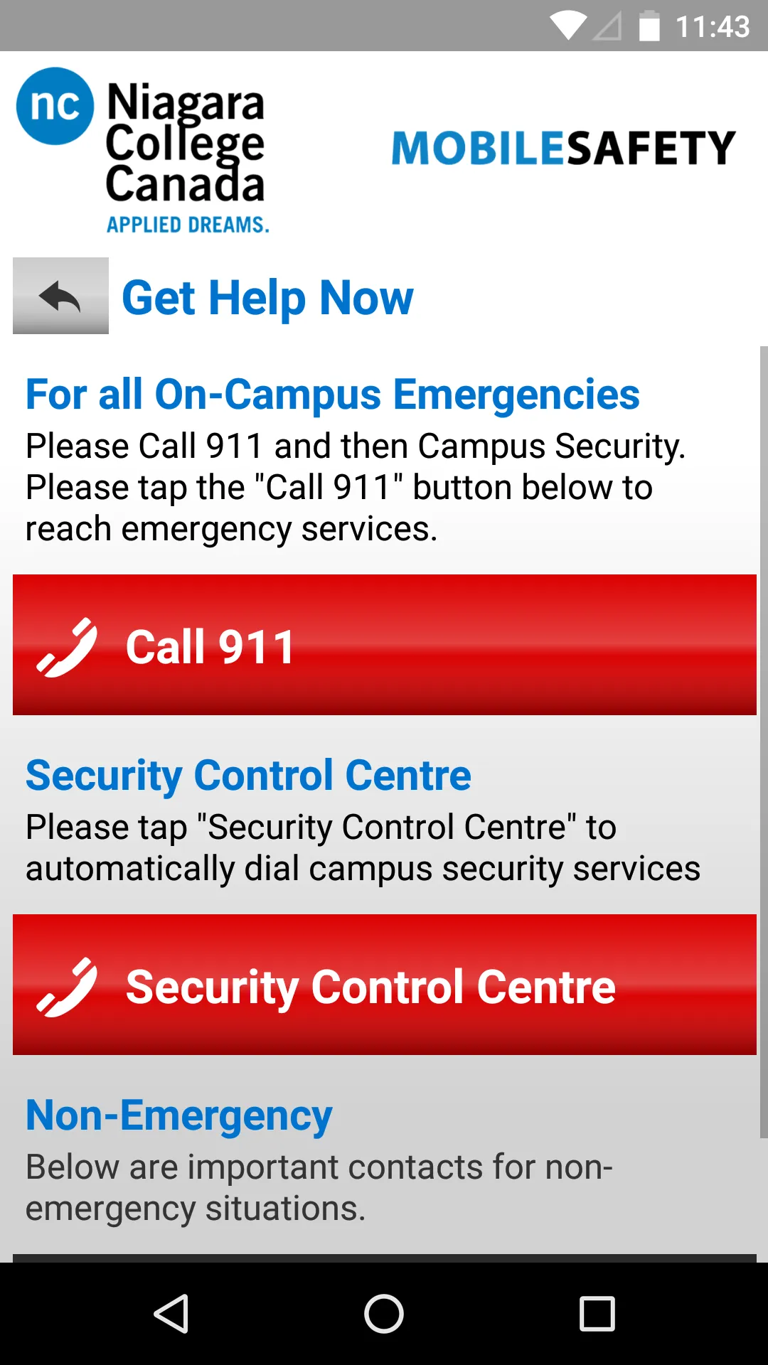 Niagara College Mobile Safety | Indus Appstore | Screenshot