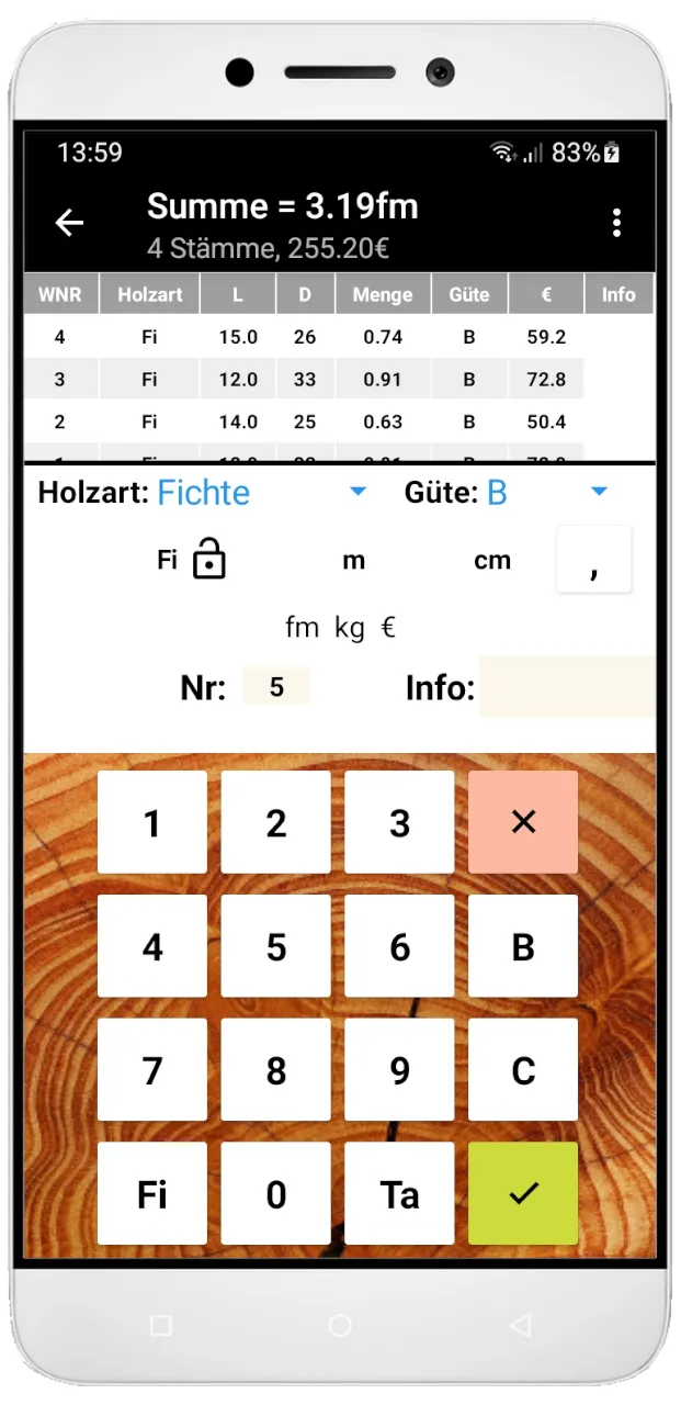 Holzrechner | Indus Appstore | Screenshot