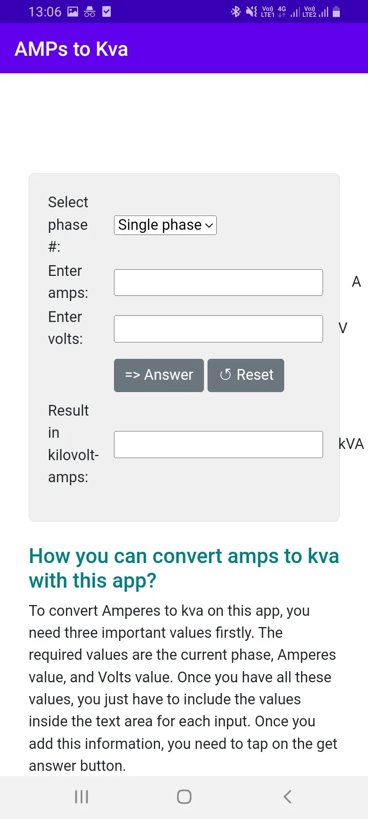 AMPs to Kva Converter | Indus Appstore | Screenshot