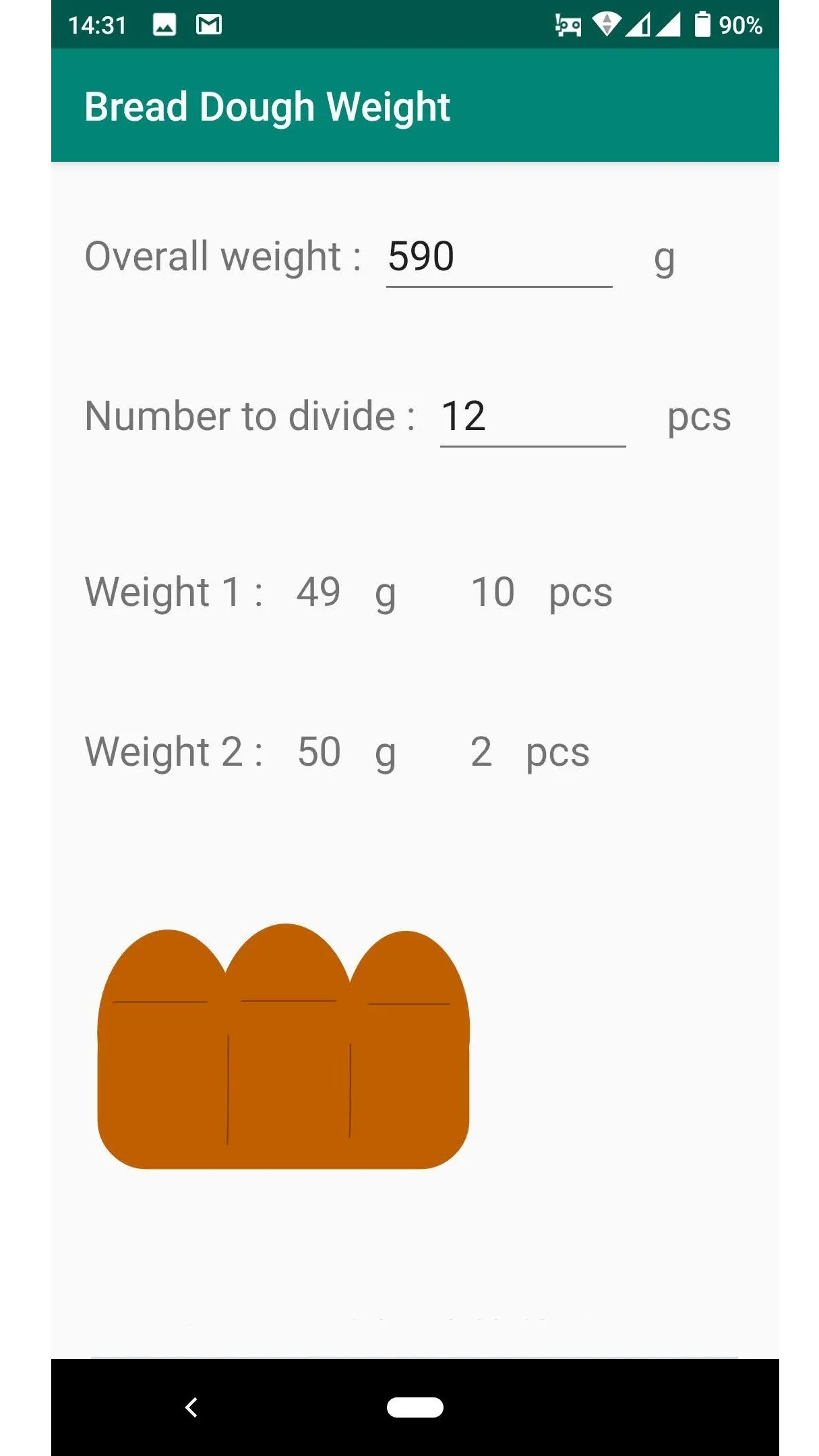 Bread dough weight calculation | Indus Appstore | Screenshot