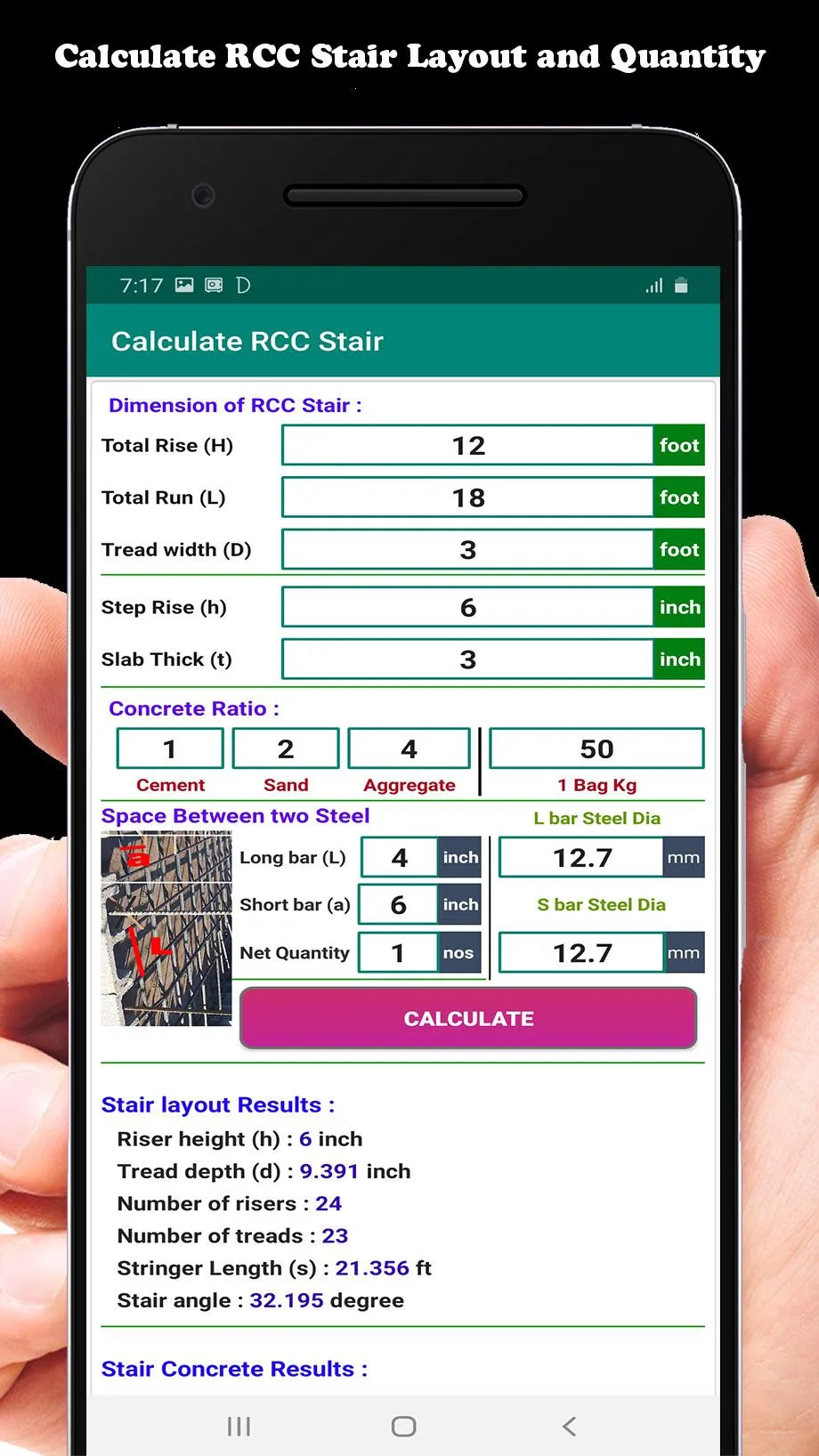 RCC Stair Calculator | Indus Appstore | Screenshot