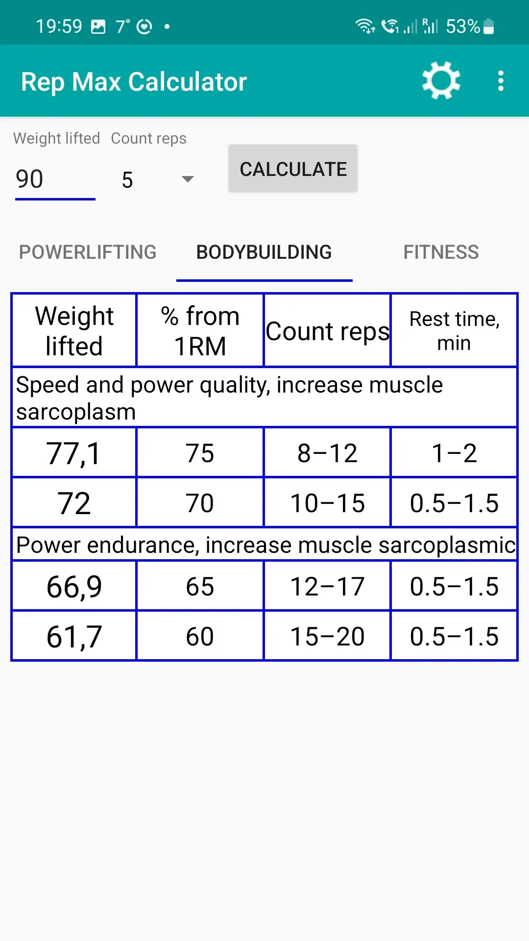 Rep Max Calculator | Indus Appstore | Screenshot