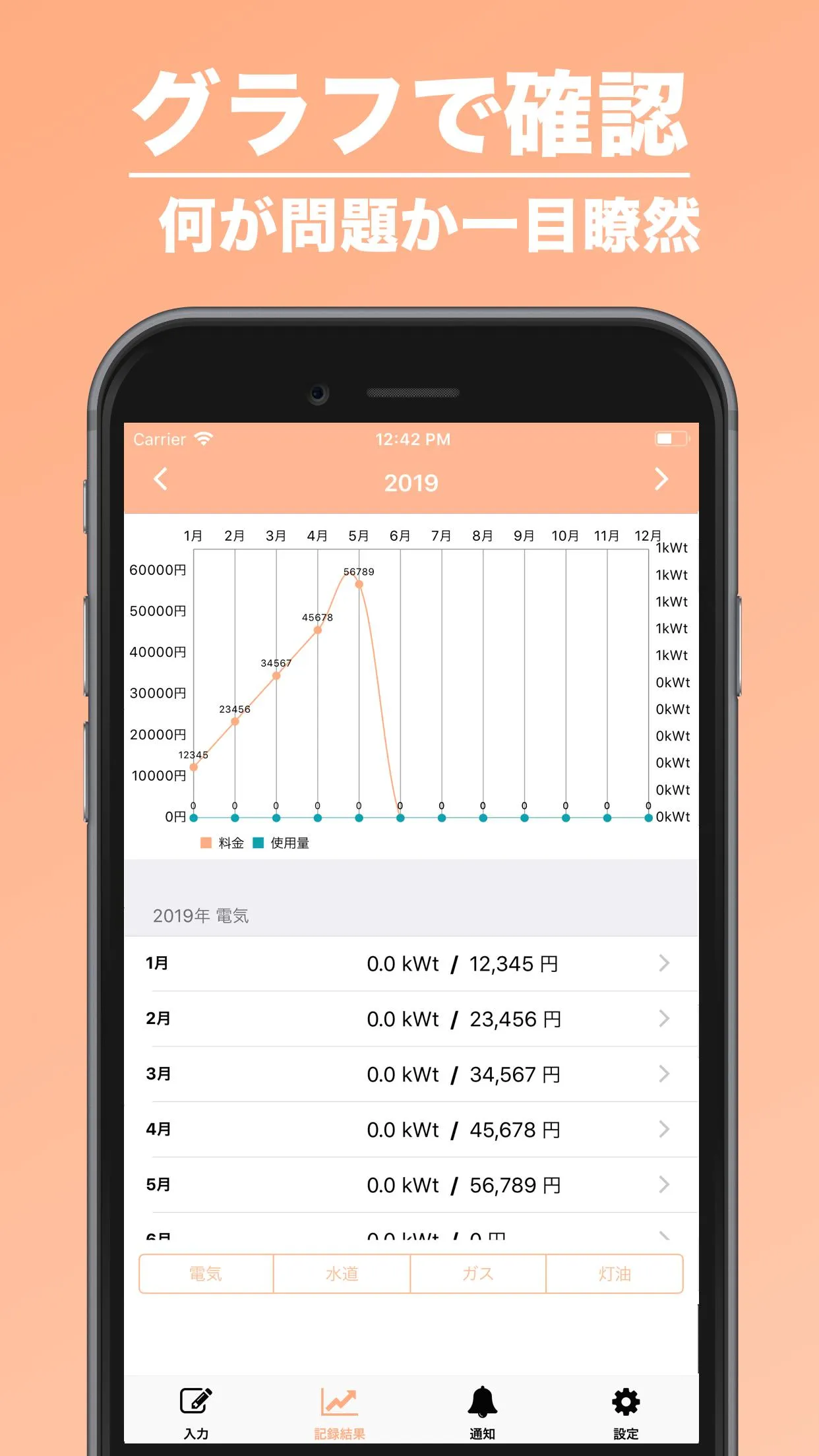 光熱費管理 | 光熱費専用のグラフ家計簿！ | Indus Appstore | Screenshot