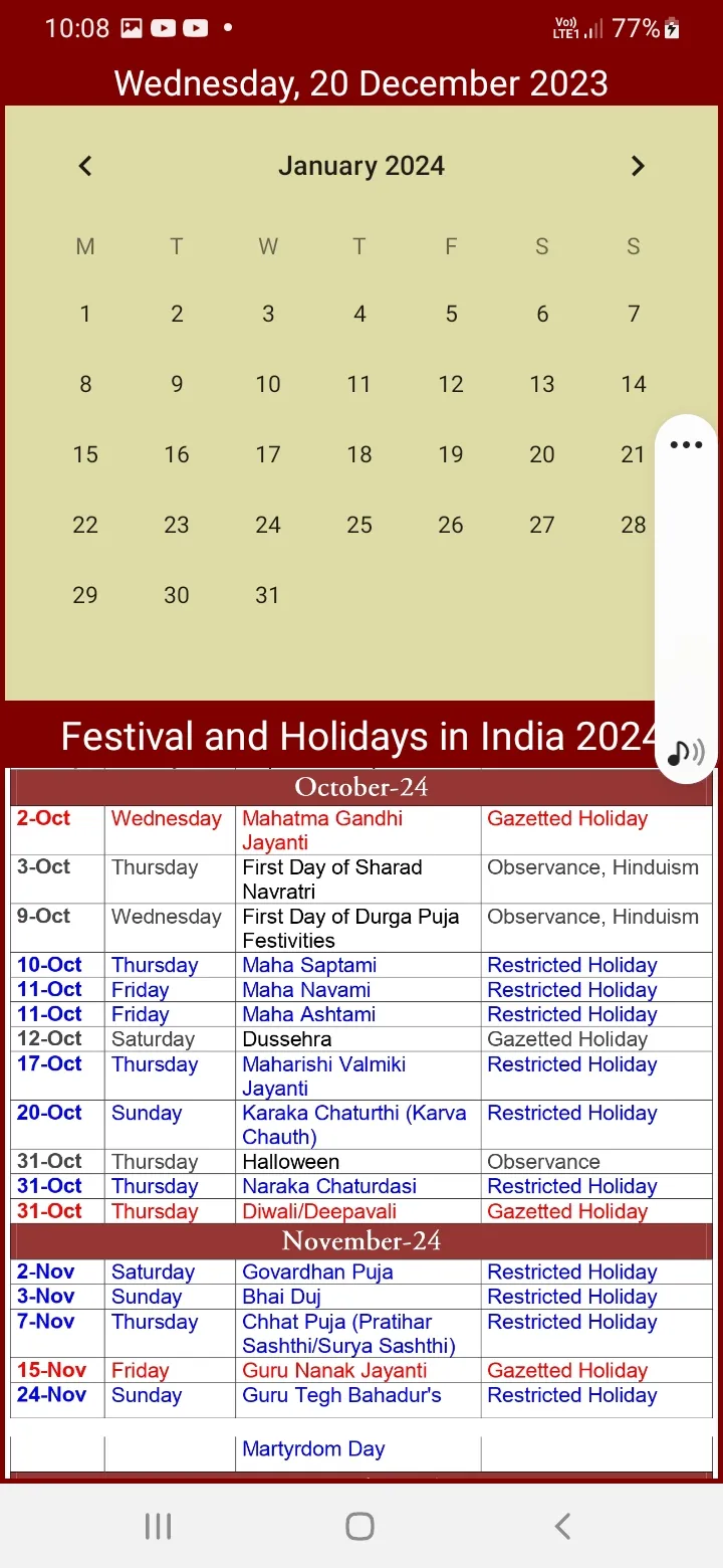 2024 Calendar With Holidays | Indus Appstore | Screenshot