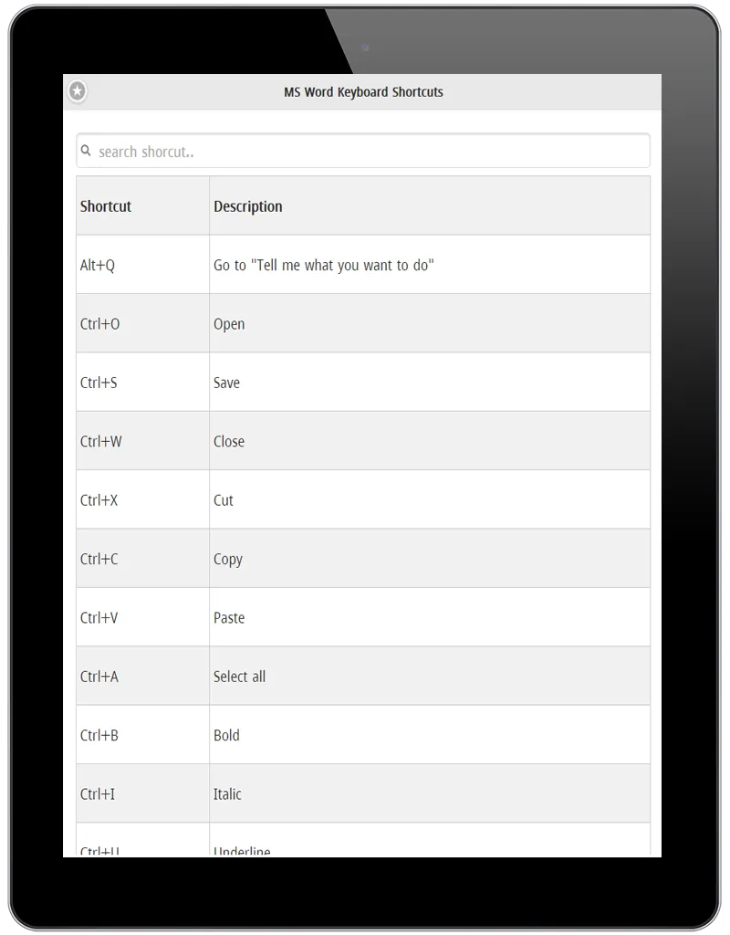 Shortcuts for MS Word | Indus Appstore | Screenshot