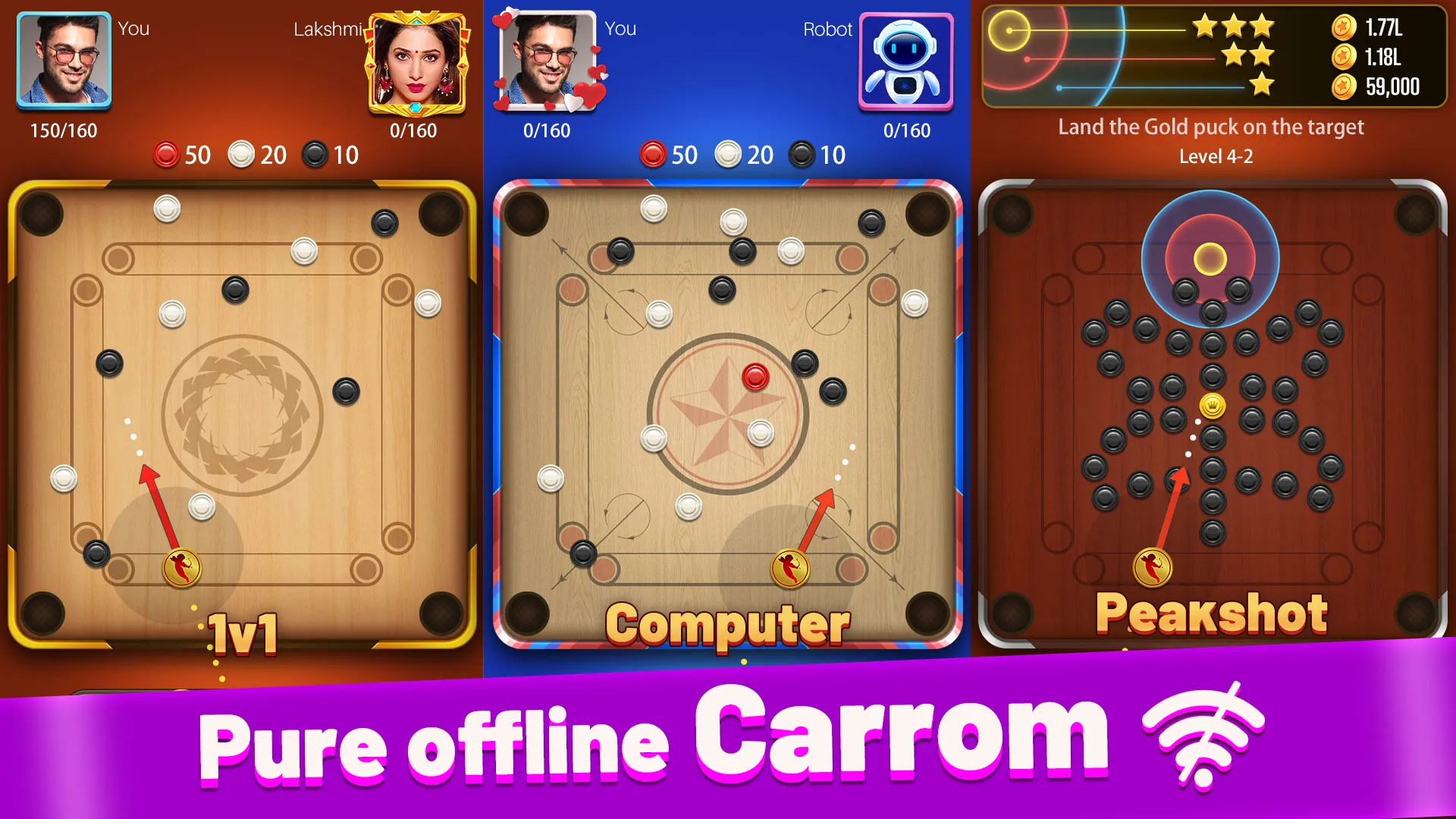 Carrom Lite-Board Offline Game | Indus Appstore | Screenshot