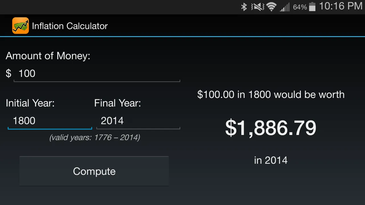 Inflation Calculator 1776-now | Indus Appstore | Screenshot