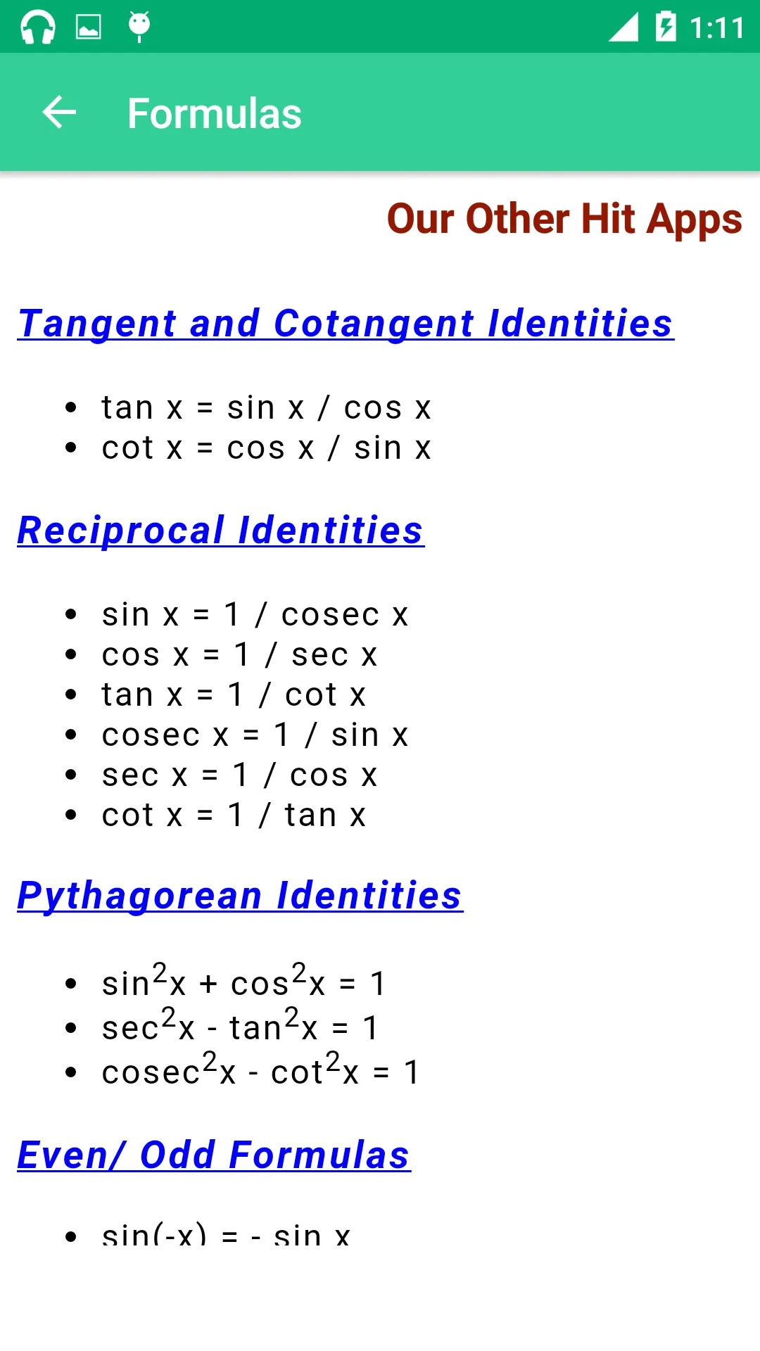 Trigonometry Formula Reference | Indus Appstore | Screenshot