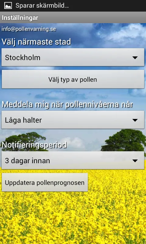 Pollen allergy warning Sweden | Indus Appstore | Screenshot