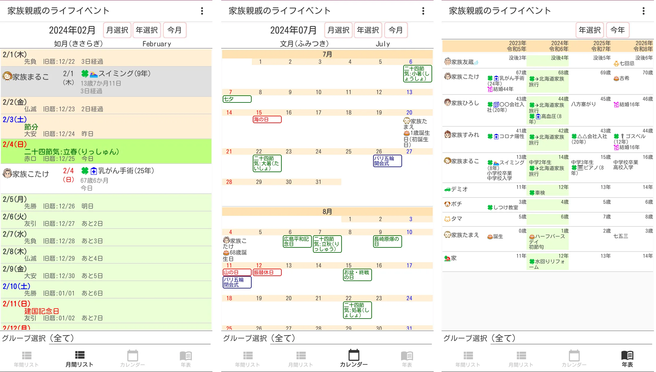 家族親戚のライフイベント　家族年表＋個人年表＋年忌の自動作成 | Indus Appstore | Screenshot