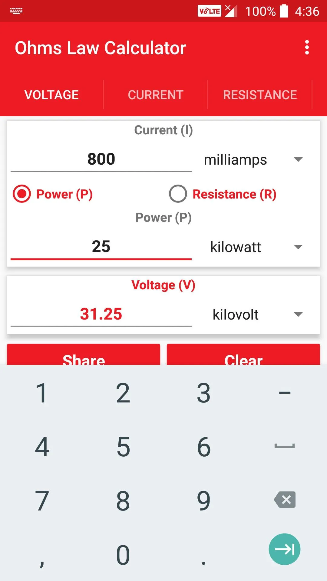 Ohms Law Calculator | Indus Appstore | Screenshot