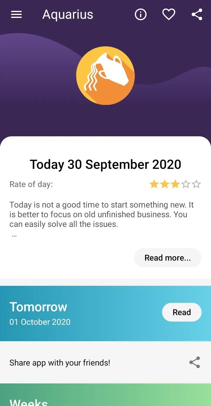 Aquarius Horoscope | Indus Appstore | Screenshot