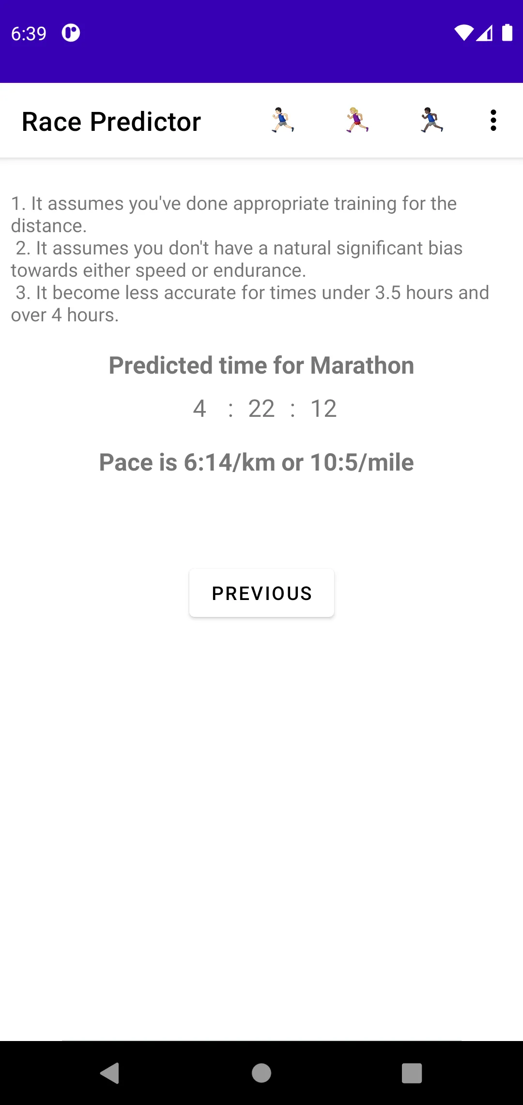 Marathon time predictor | Indus Appstore | Screenshot