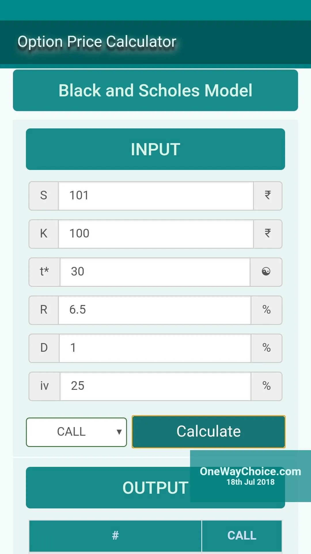 Option Calculator & Pricing | Indus Appstore | Screenshot