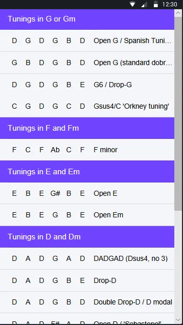 Guitar Open Tuning Reference | Indus Appstore | Screenshot