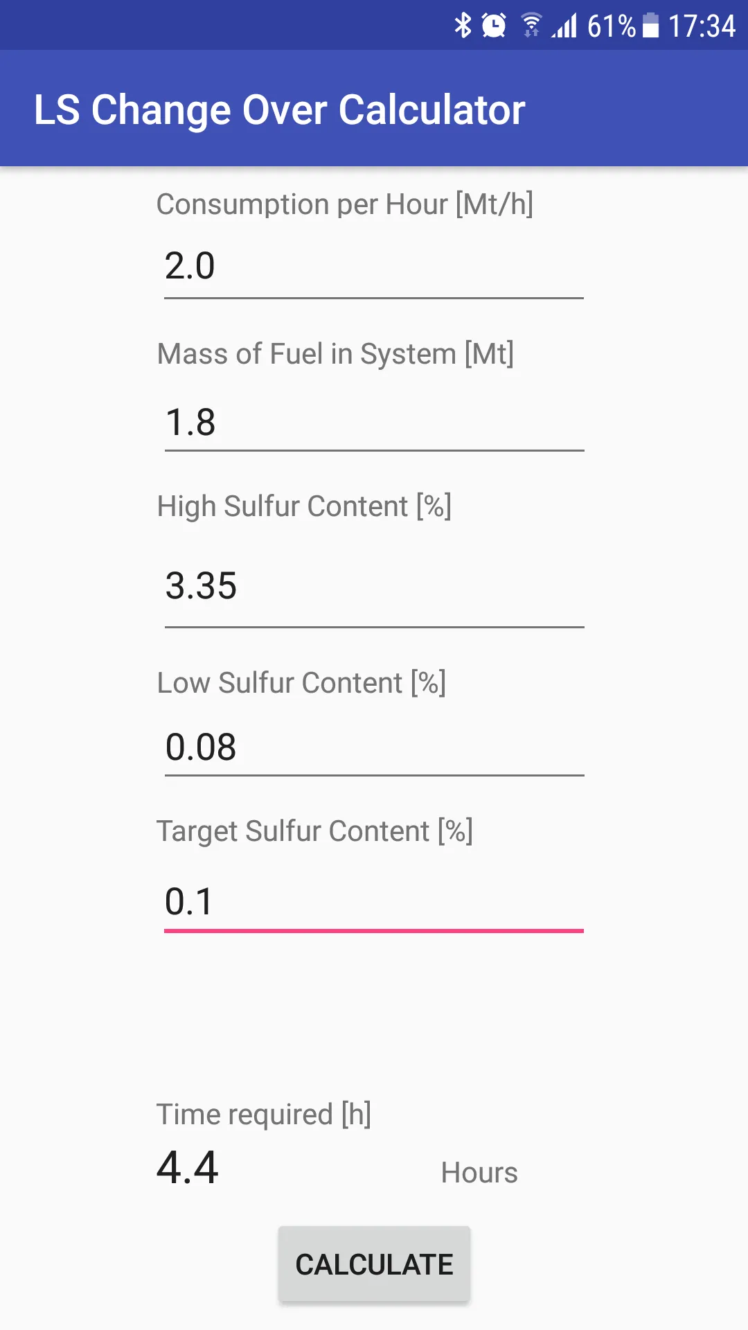 MARPOL LS CHANGEOVER CALC | Indus Appstore | Screenshot