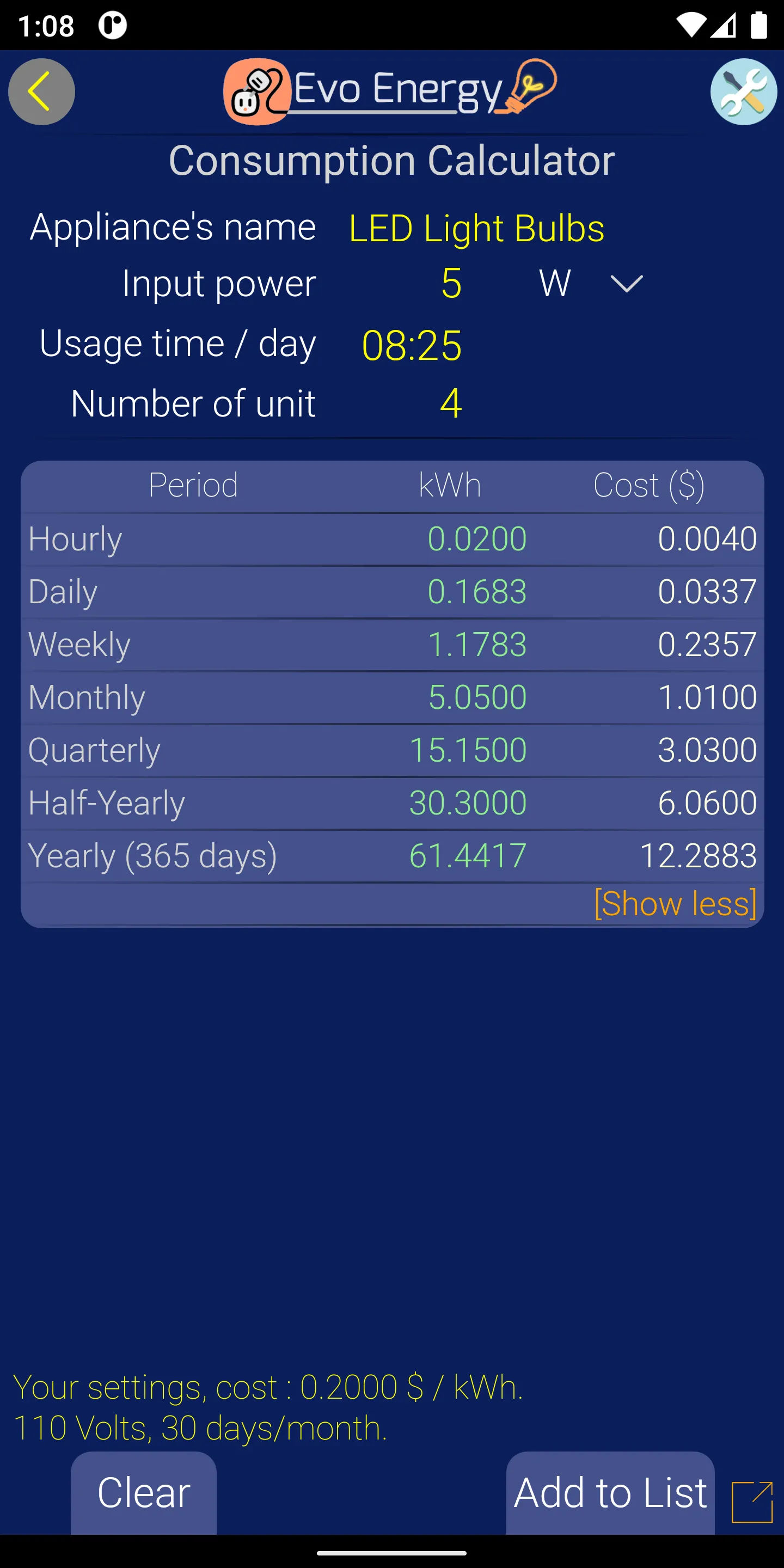 EvoEnergy - Electricity Calc | Indus Appstore | Screenshot