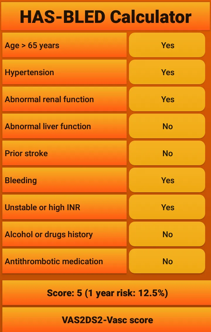 HAS-BLED score calculator | Indus Appstore | Screenshot