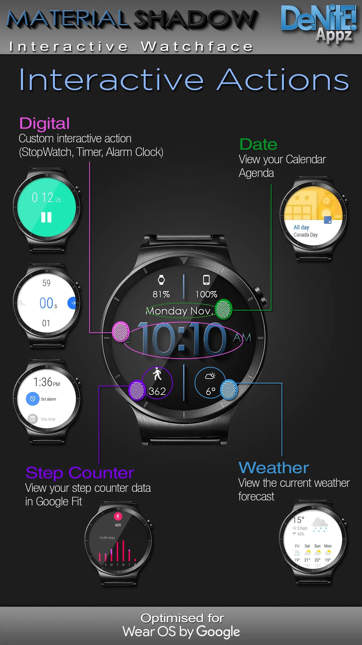 Material Shadow HD Watch Face | Indus Appstore | Screenshot