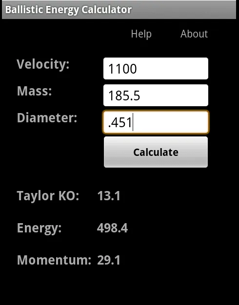 Ballistic Energy Calc | Indus Appstore | Screenshot