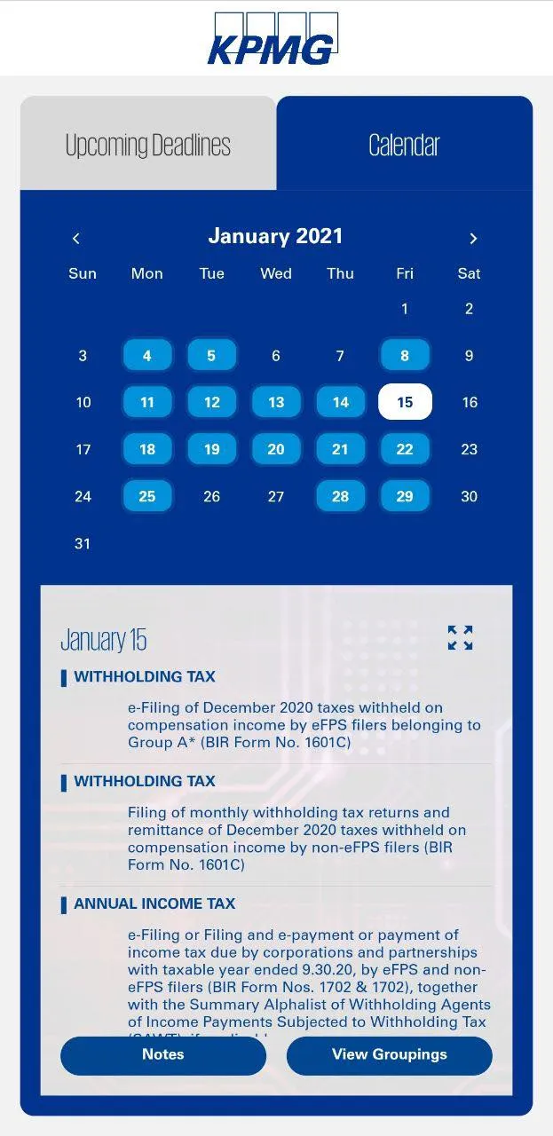 KPMG Online Tax Calendar | Indus Appstore | Screenshot