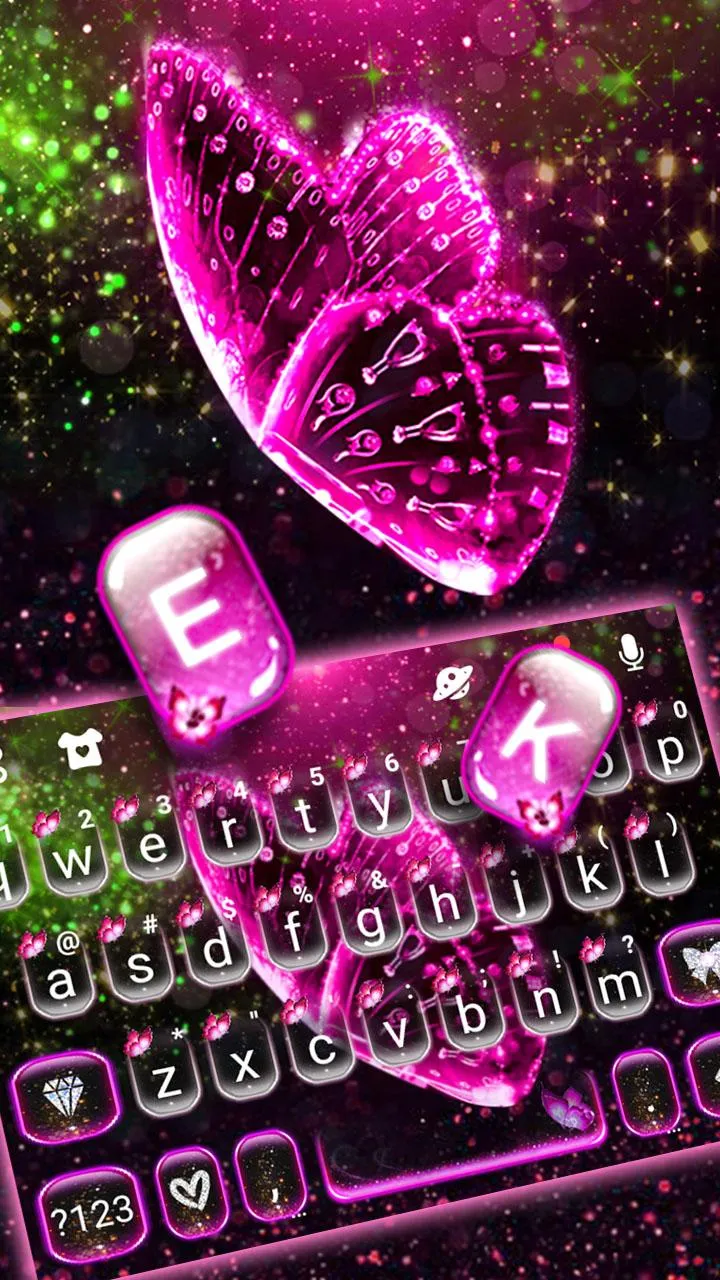 Glitter Pink Butterfly Keyboar | Indus Appstore | Screenshot