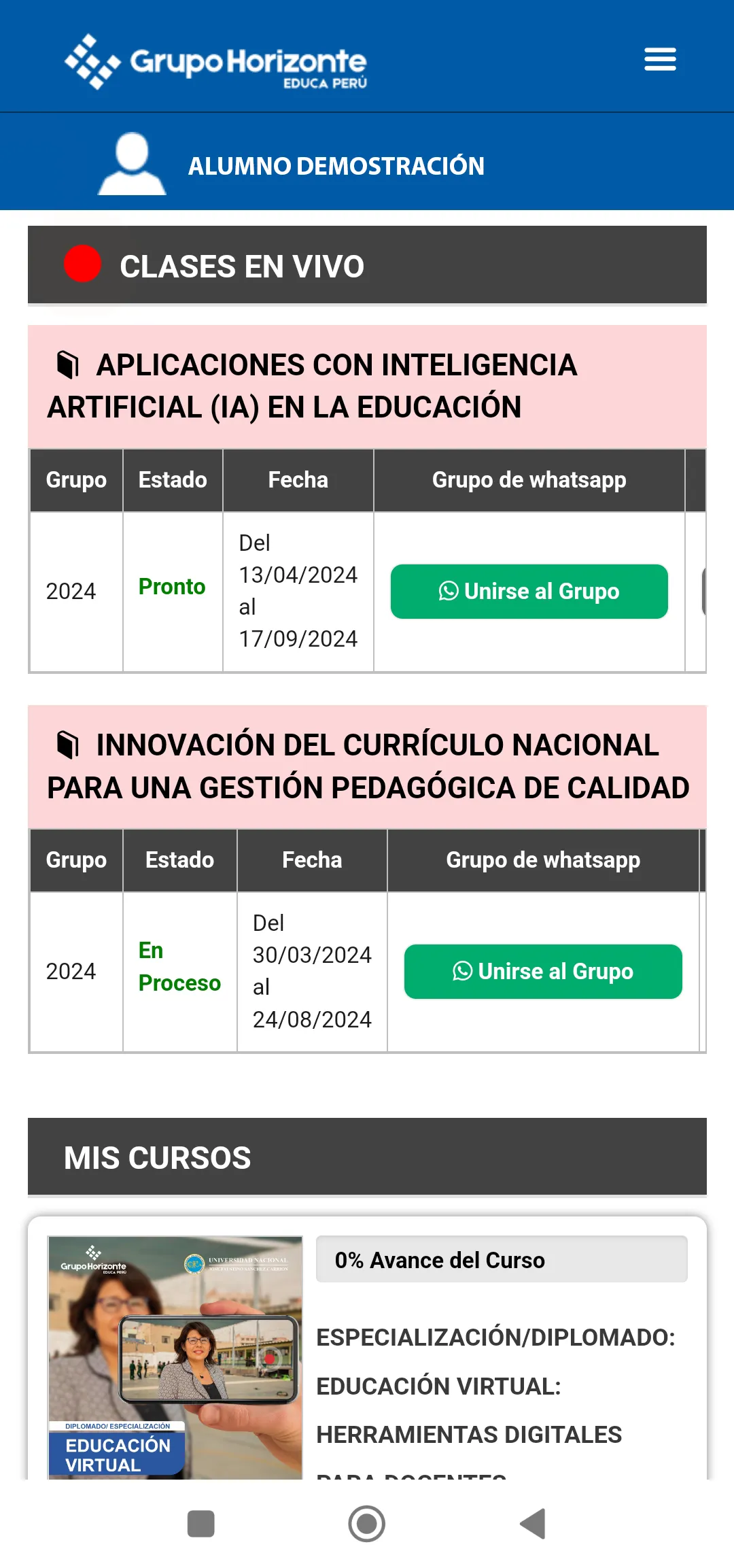 Grupo Horizonte - Aula Virtual | Indus Appstore | Screenshot