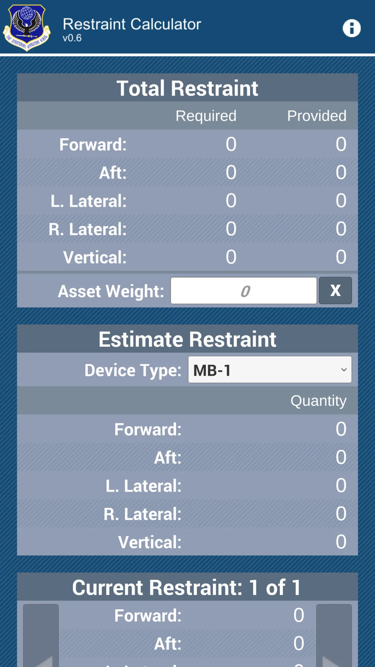 USAF EOS Restraint Calculator | Indus Appstore | Screenshot