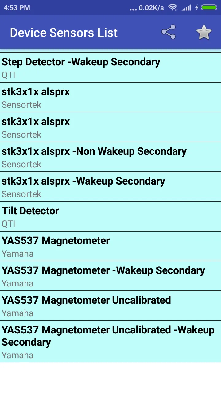 Sensors List | Indus Appstore | Screenshot