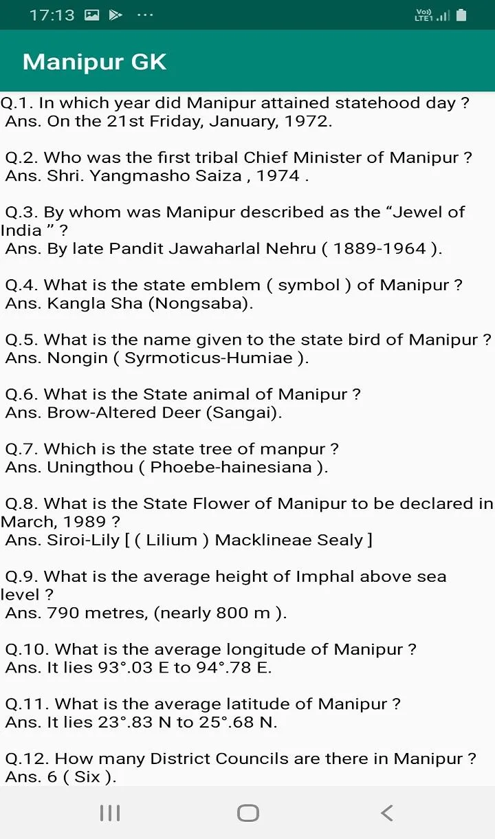 Manipur GK | Indus Appstore | Screenshot