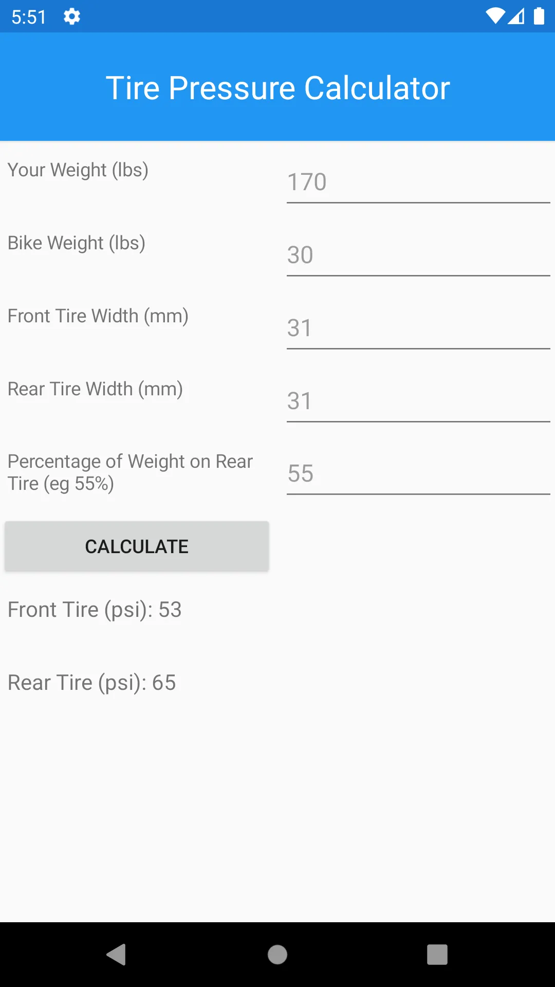 Bike Tire Pressure Calculator | Indus Appstore | Screenshot