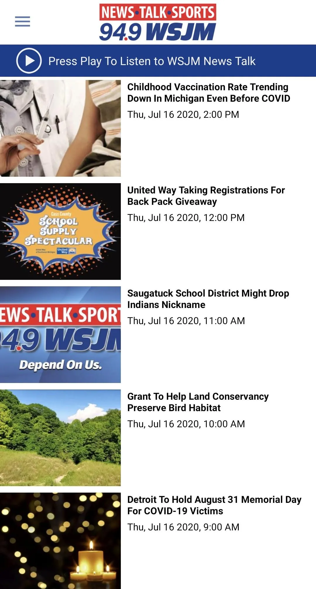 News/Talk/Sports 94.9 WSJM | Indus Appstore | Screenshot