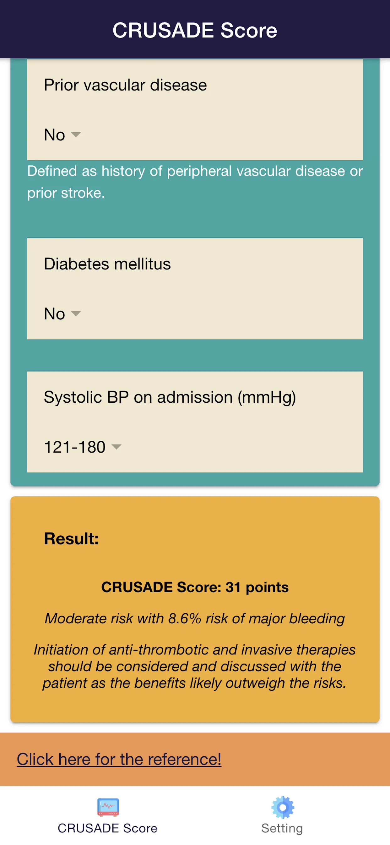 CRUSADE Risk Score for ACS | Indus Appstore | Screenshot