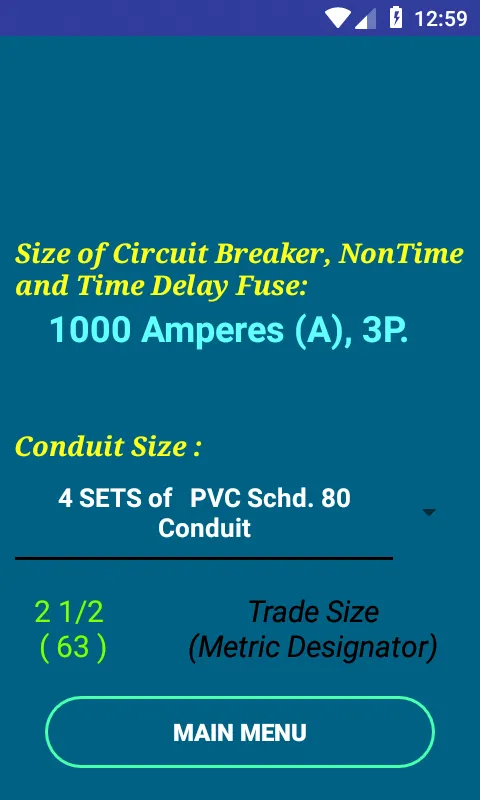 NEC Conductor Size Calculator | Indus Appstore | Screenshot