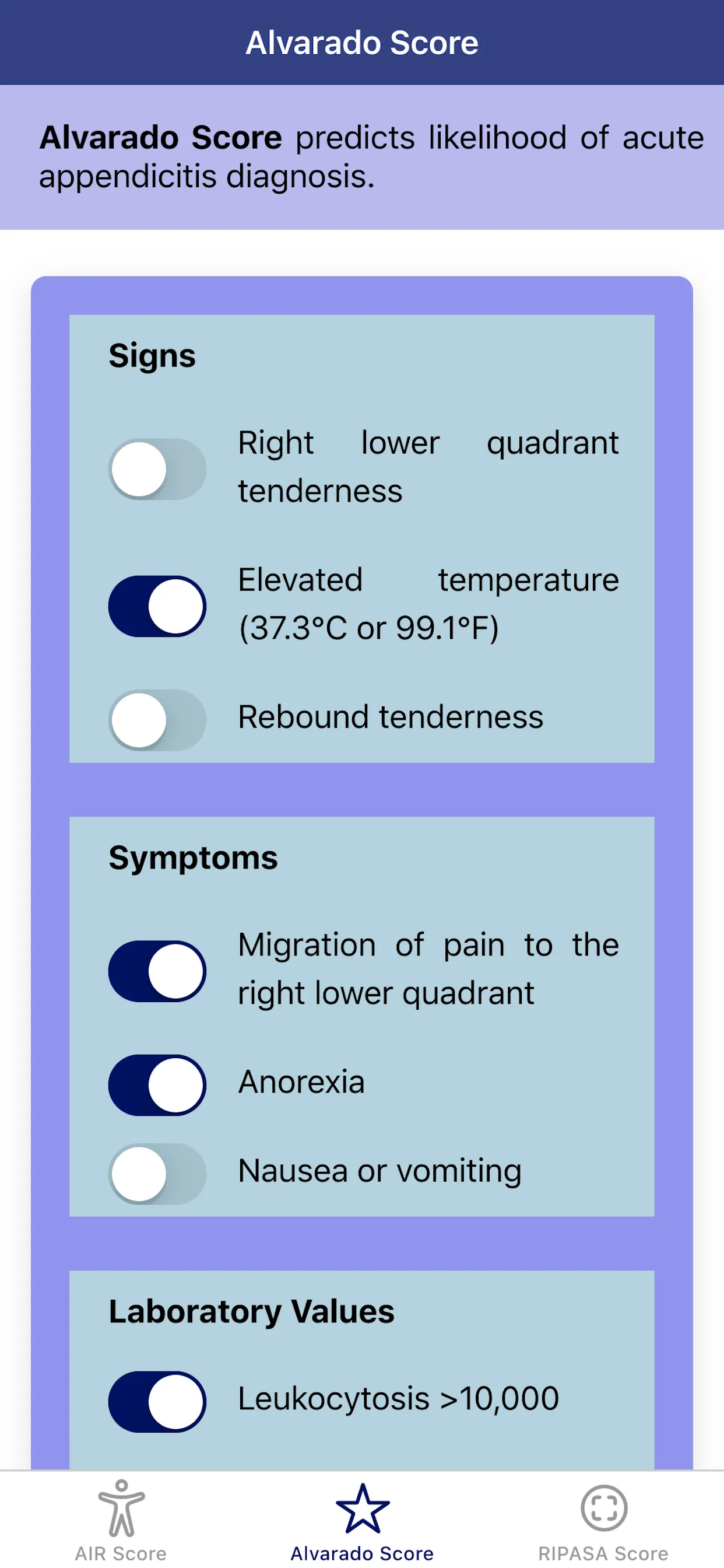 Pocket Appendicitis Score | Indus Appstore | Screenshot