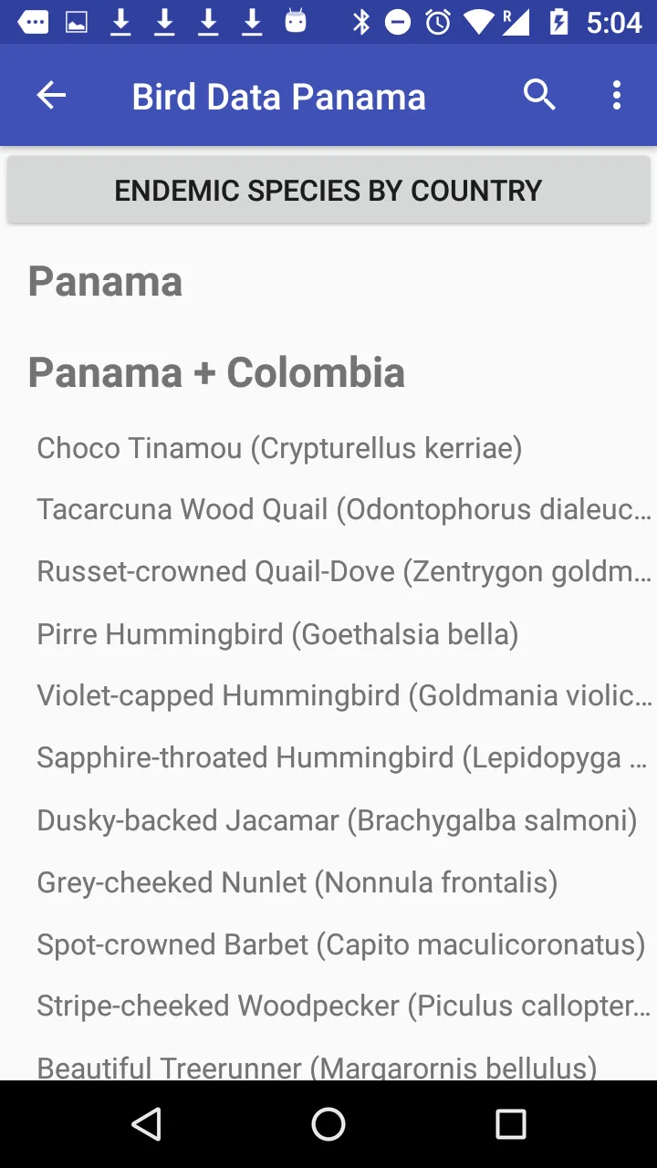 Bird Data - Panama | Indus Appstore | Screenshot