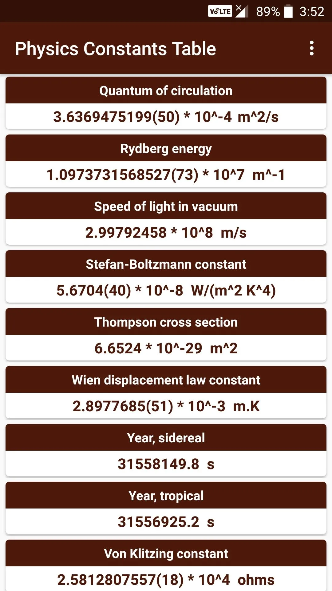 Physics Constants Table | Indus Appstore | Screenshot